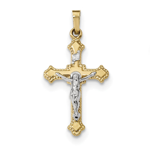 14k Two-tone Polished INRI Crucifix Pendant XR1626 - shirin-diamonds