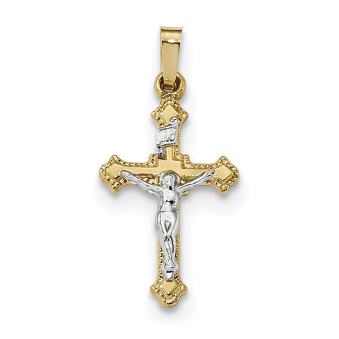 14k Two-tone Polished INRI Crucifix Pendant XR1628 - shirin-diamonds