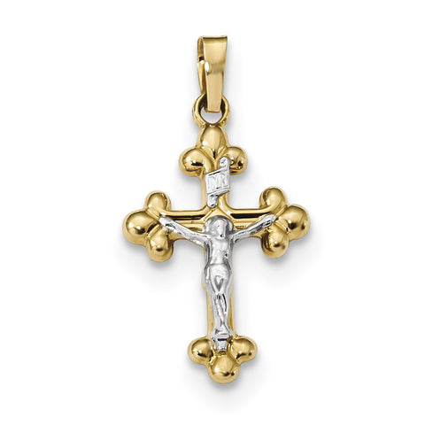 14k Two-tone Polished Budded INRI Crucifix Pendant XR1633 - shirin-diamonds