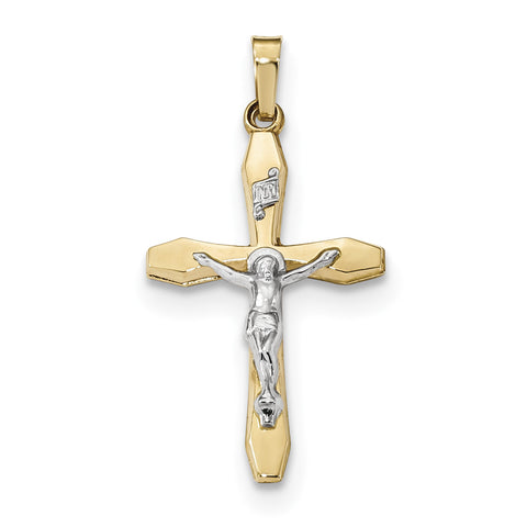 14k Two-tone Polished INRI Crucifix Pendant XR1637 - shirin-diamonds