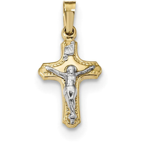 14k Two-tone Polished and Textured INRI Crucifix Pendant XR1639 - shirin-diamonds