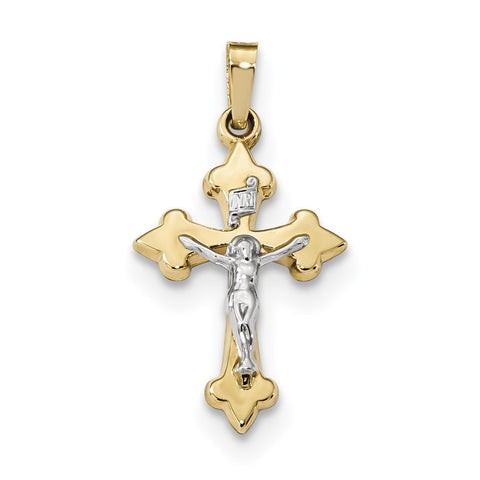 14k Two-tone Polished Fleur de Lis INRI Crucifix Pendant XR1640 - shirin-diamonds