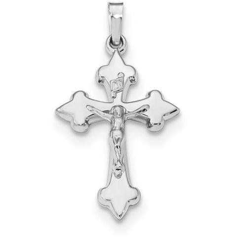14k White Gold Polished Fleur de Lis Crucifix Pendant XR1643 - shirin-diamonds