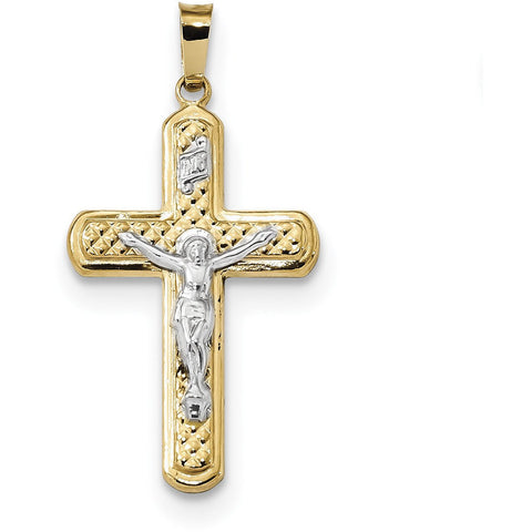14k Two-tone Polished and Textured INRI Crucifix Pendant XR1650 - shirin-diamonds
