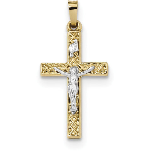 14k Two-tone Polished Lattice Textured INRI Crucifix Pendant XR1666 - shirin-diamonds