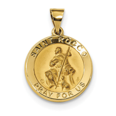14k Polished & Satin St. Rocco Hollow Medal Pendant XR1695 - shirin-diamonds