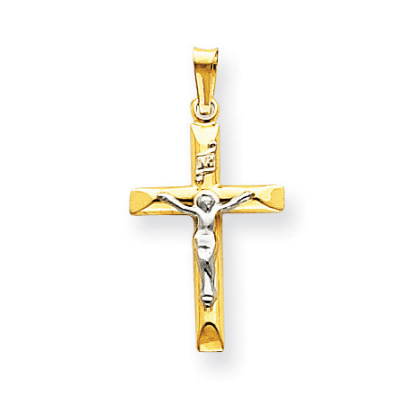 14k Two-tone INRI Hollow Crucifix Pendant XR293 - shirin-diamonds