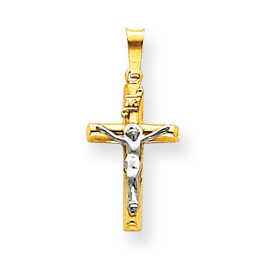 14k Two-tone INRI Hollow Crucifix Pendant XR295 - shirin-diamonds