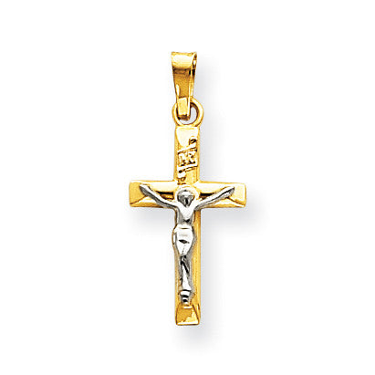 14k Two-tone INRI Hollow Crucifix Pendant XR308 - shirin-diamonds