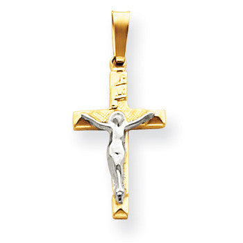 14k Two-tone INRI Hollow Crucifix Pendant XR309 - shirin-diamonds