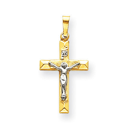 14k Two-tone INRI Hollow Crucifix Pendant XR310 - shirin-diamonds