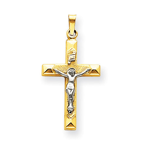 14k Two-tone INRI Hollow Crucifix Pendant XR311 - shirin-diamonds