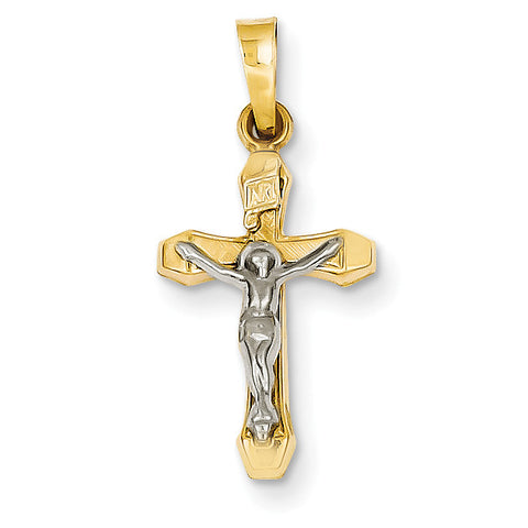 14k Two-tone INRI Hollow Crucifix Pendant XR314 - shirin-diamonds