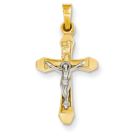 14k Two-tone INRI Hollow Crucifix Pendant XR315 - shirin-diamonds