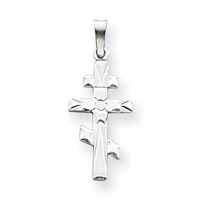 14k White Gold Eastern Orthodox Cross Charm XR498 - shirin-diamonds