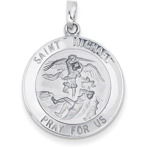 14k White Gold Saint Michael Medal Pendant XR511 - shirin-diamonds