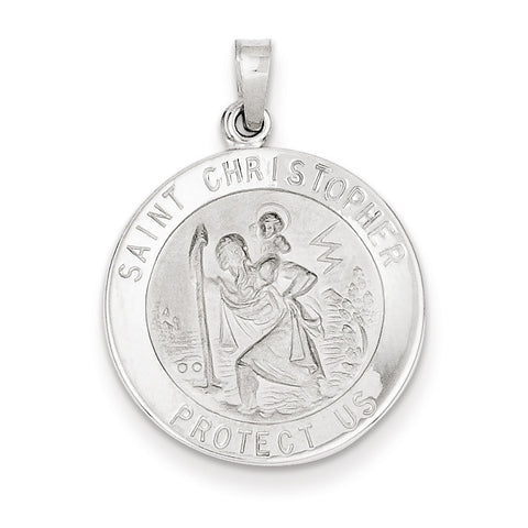 14k White Gold Saint Christopher Medal Pendant XR514 - shirin-diamonds