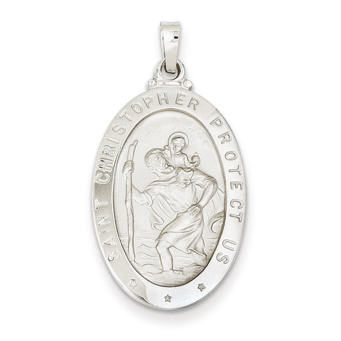 14k White Gold Saint Christopher Medal Pendant XR516 - shirin-diamonds