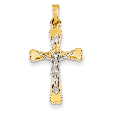 14k Two-tone INRI Hollow Crucifix Pendant XR740 - shirin-diamonds