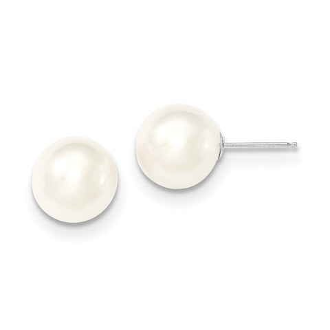 14k White Gold 10-11mm White Round FW Cultured Pearl Stud Earrings XW100PW - shirin-diamonds