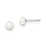 14k White Gold 4-5mm White Button FW Cultured Pearl Stud Earrings XW40BW - shirin-diamonds