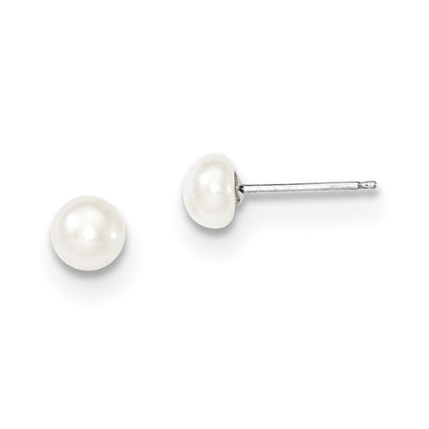 14k White Gold 4-5mm White Button FW Cultured Pearl Stud Earrings XW40BW - shirin-diamonds