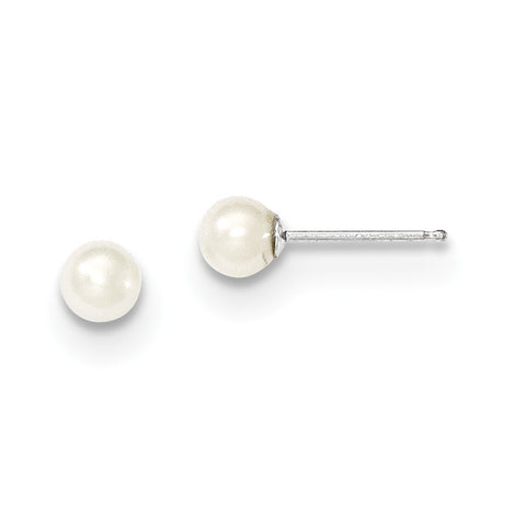 14k White Gold 4-5mm White Round FW Cultured Pearl Stud Earrings XW40PW - shirin-diamonds