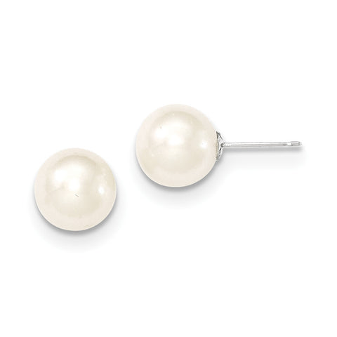 14k White Gold 9-10mm White Round FW Cultured Pearl Stud Earrings XW90PW - shirin-diamonds