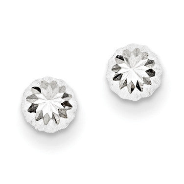 14k White Gold Polished & Diamond-Cut Half Ball Post Earrings XWE206 - shirin-diamonds
