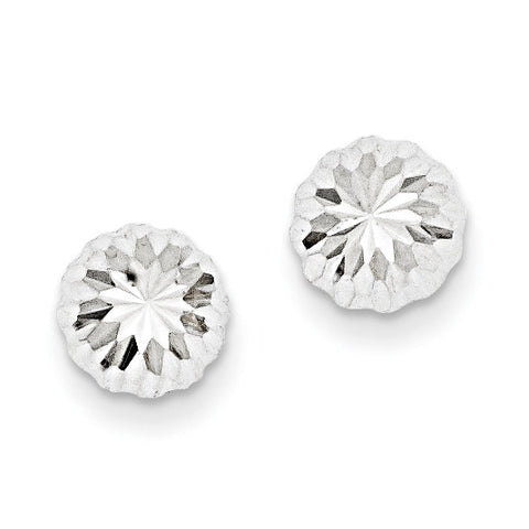 14k White Gold Polished & Diamond-Cut Half Ball Post Earrings XWE207 - shirin-diamonds