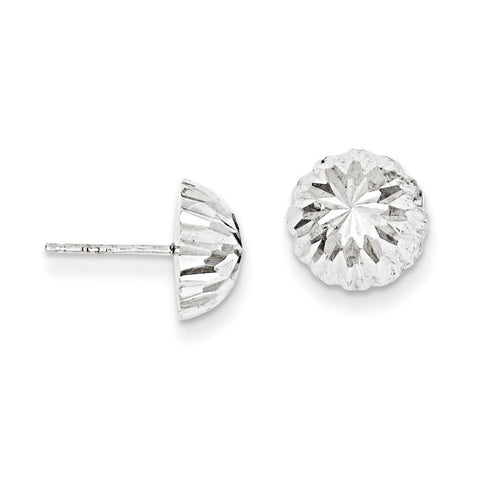 14k White Gold Polished & Diamond-Cut Half Ball Post Earrings XWE208 - shirin-diamonds