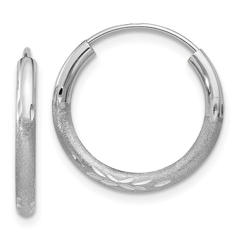 14k White Gold 2mm Diamond-cut Endless Hoop Earrings XY1200 - shirin-diamonds