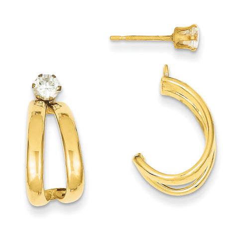 14K Yellow Gold Polished w/CZ Stud Earring Jackets XY1227 - shirin-diamonds