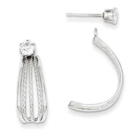 14K White Gold J Hoop Polished w/CZ Stud Earrings XY1230 - shirin-diamonds