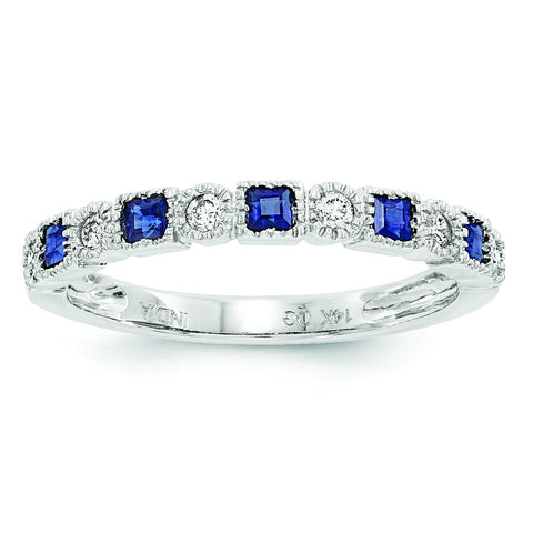 14k White Gold Diamond & Blue Sapphire Ring Y6543S/A - shirin-diamonds