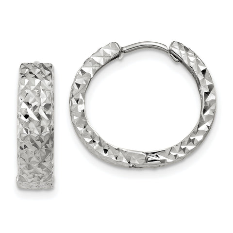 14k White Gold Diamond-cut Hinged Hoop Earrings Y7927 - shirin-diamonds
