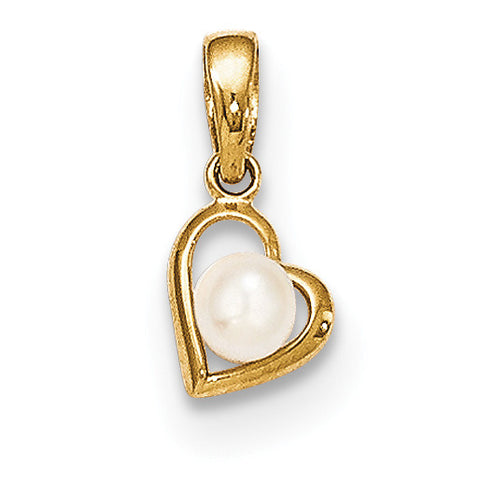 14k FW Cultured Pearl Children's Heart Pendant - shirin-diamonds