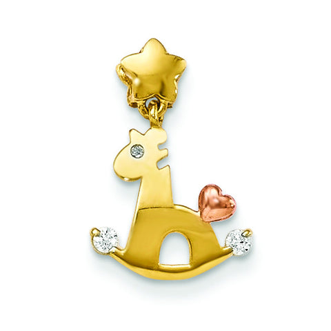 14k Yellow and Rose Gold CZ Children's Rocky Horse Pendant YC1161 - shirin-diamonds