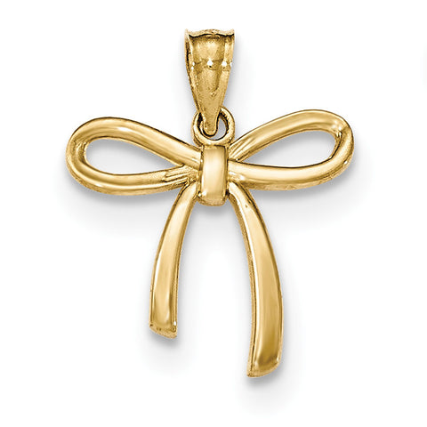 14k Gold Polished Small Ribbon Bow Pendant - shirin-diamonds