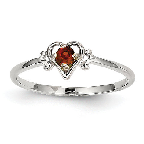 14K White Gold Garnet Birthstone Heart Ring YC412 - shirin-diamonds