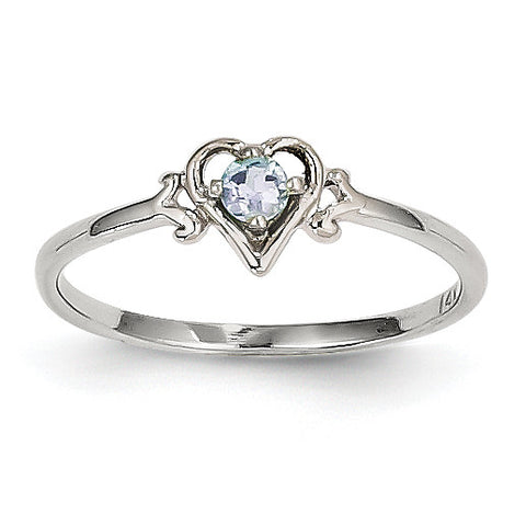 14K White Gold Aquamarine Birthstone Heart Ring YC414 - shirin-diamonds