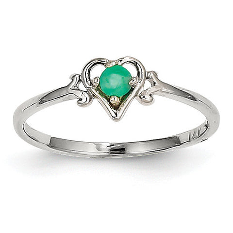 14K White Gold Emerald Birthstone Heart Ring YC416 - shirin-diamonds