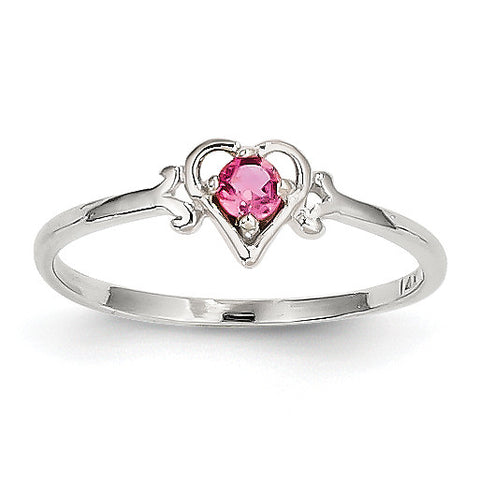 14K White Gold Pink Tourmaline Birthstone Heart Ring YC421 - shirin-diamonds