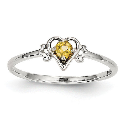 14K White Gold Citrine Birthstone Heart Ring YC422 - shirin-diamonds