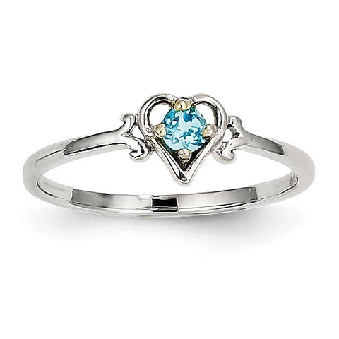 14K White Gold Blue Topaz Birthstone Heart Ring YC423 - shirin-diamonds