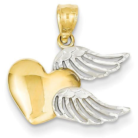 14k and Rhodium Heart with Wings Pendant YC789 - shirin-diamonds