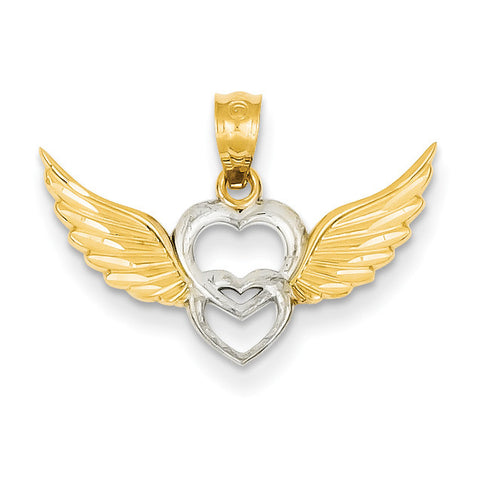 14k and Rhodium Heart with Wings Pendant YC790 - shirin-diamonds