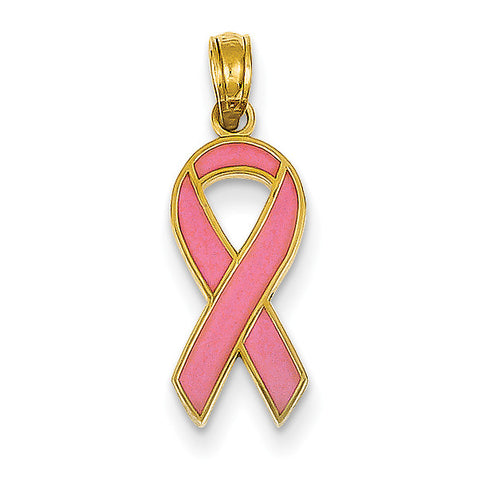 14k Pink Enameled Awareness Ribbon Pendant YC948 - shirin-diamonds