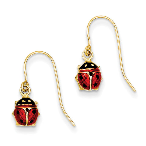 14k Enameled Ladybug Dangle Earrings YE1535 - shirin-diamonds