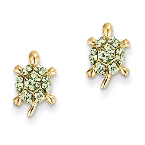 14k Light Green Crystal Turtle Post Earrings YE1603 - shirin-diamonds